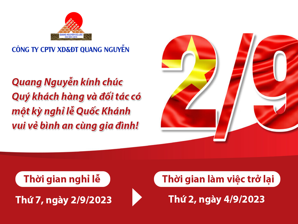 THÔNG BÁO LỊCH NGHỈ LỄ QUỐC KHÁNH CỦA CÔNG TY QUANG NGUYỄN