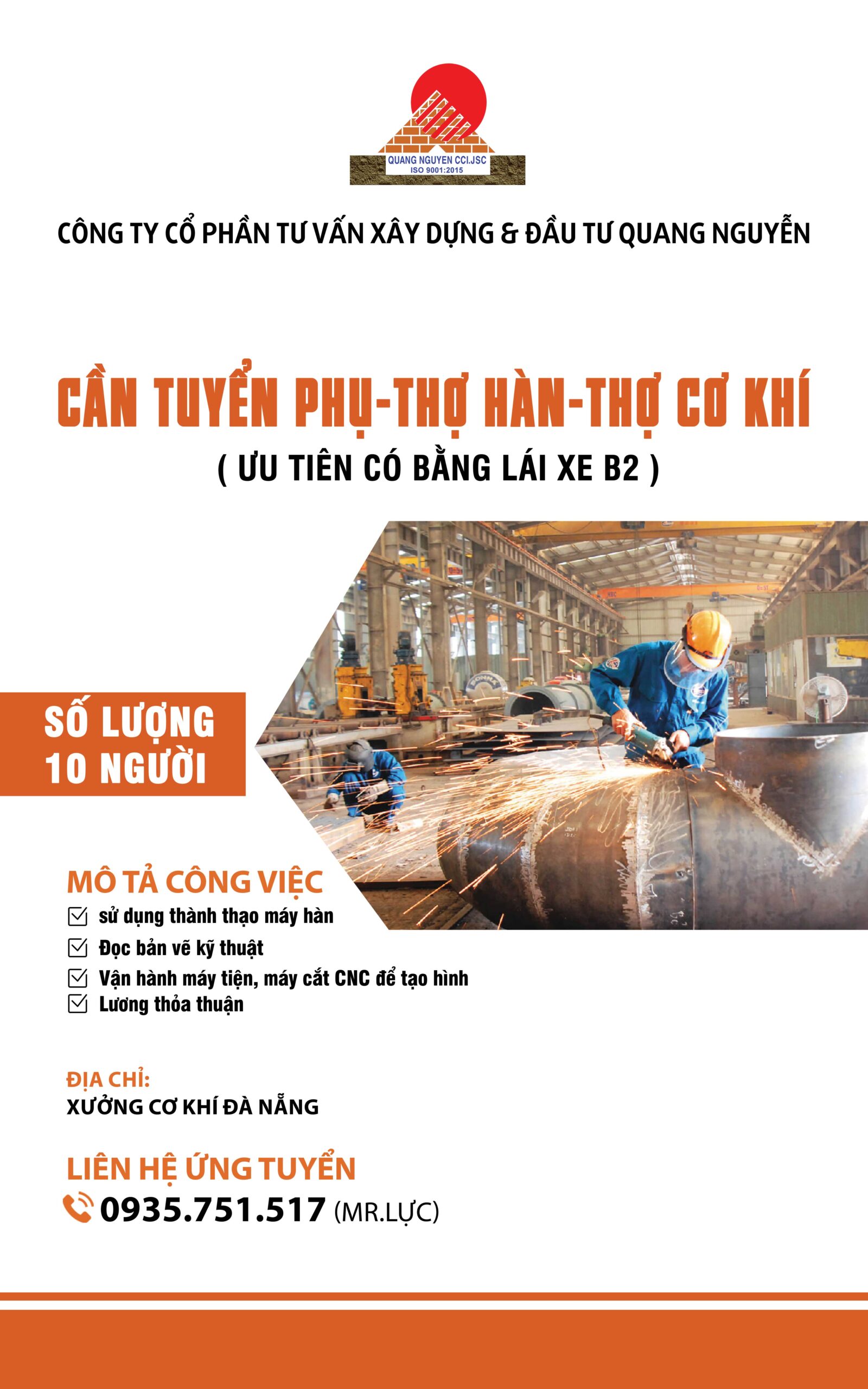 QUANG NGUYỄN TUYỂN DỤNG PHỤ-THỢ HÀN-THỢ CƠ KHÍ